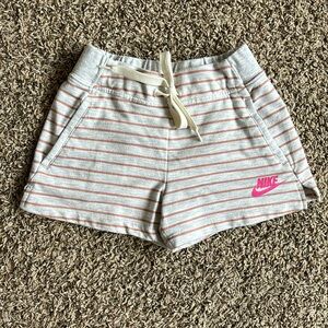 Nike Gray and Peach Striped Drawstring Shorts, size 6